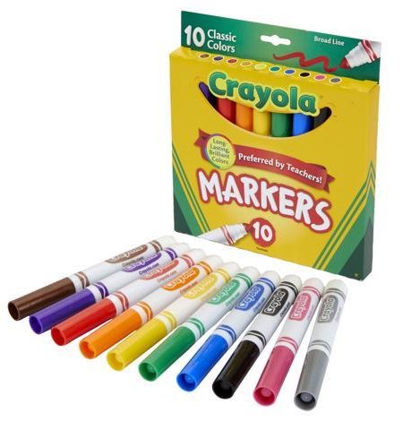 Crayola 10 Color Broad Point Non Washable Marker Set